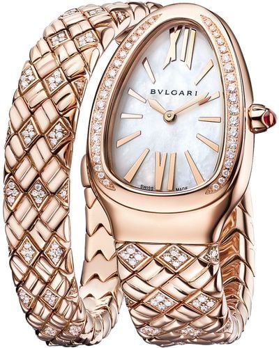 BVLGARI Rose Gold And Diamond Serpenti Spiga Watch 35mm - White