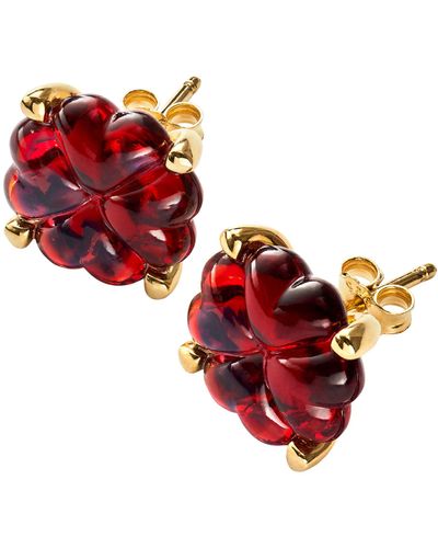 Baccarat Gold Vermeil And Crystal Trèfle Iridescent Stud Earrings - Red