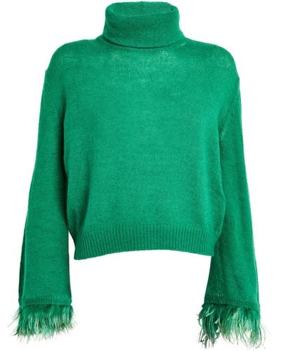 Weekend by Maxmara Feather-trimmed Cropped Jumper - Green