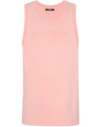 Balmain Embroidered-logo Tank Top - Pink