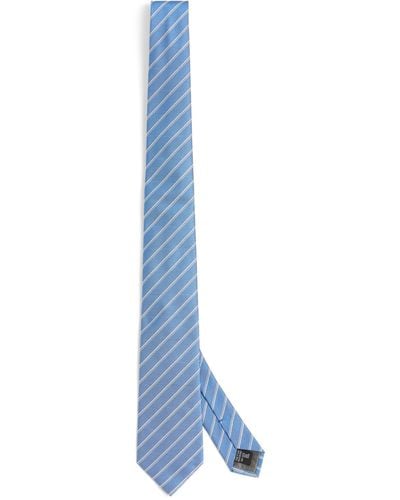 Emporio Armani Silk Woven Double Stripe Tie - Blue
