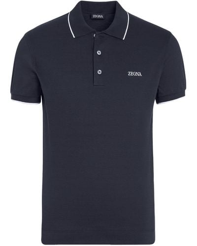 Zegna Cotton Piqué Tipped Polo Shirt - Blue