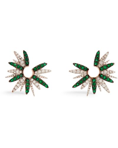 BeeGoddess Rose Gold, Diamond And Emerald Hera Earrings - Metallic