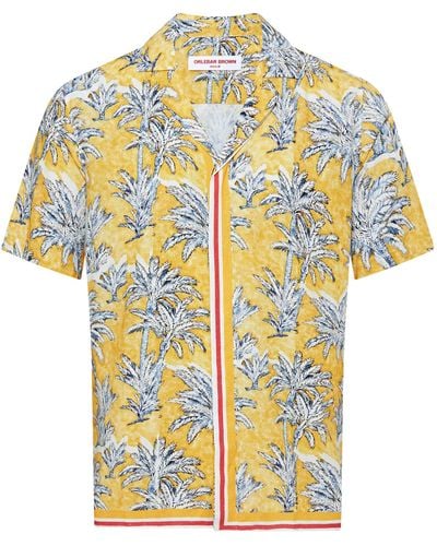 Orlebar Brown Linen Palm Print Maitan Shirt - Yellow