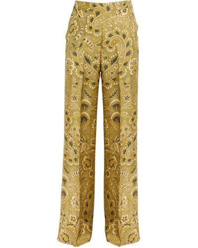 Etro Silk Straight-leg Trousers - Yellow