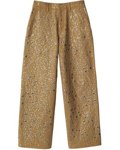 Burberry Cotton Studded Wide-leg Trousers - Natural