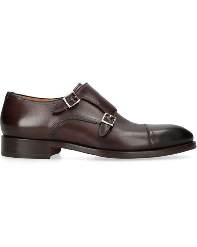 Magnanni Leather Double Monk Shoes - Brown