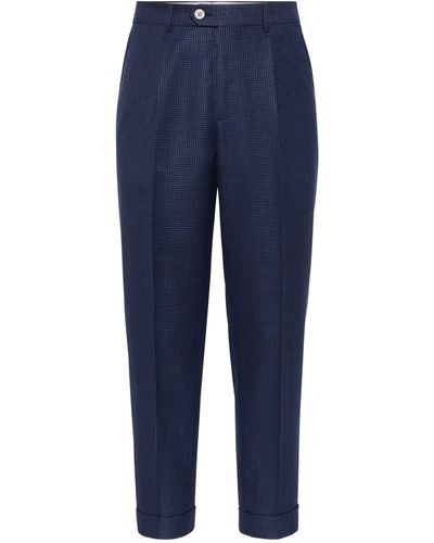 Brunello Cucinelli Wool-linen-silk Tailored Trousers - Blue