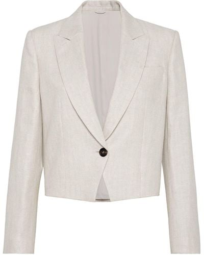 Brunello Cucinelli Linen Cropped Blazer - White