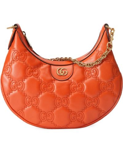 Gucci Small Leather Gg Matelassé Shoulder Bag - Orange