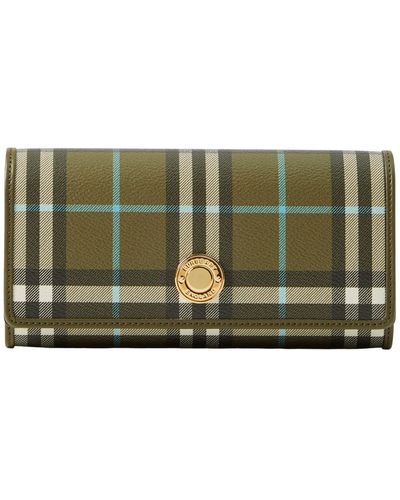 Burberry Leather August Check Continental Wallet - Green