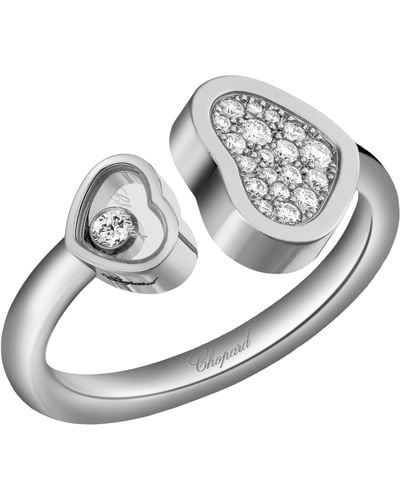Chopard White Gold And Diamond Happy Hearts Ring - Metallic