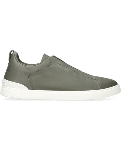 ZEGNA Triple Stitch Brand-debossed Leather Low-top Sneakers - Green