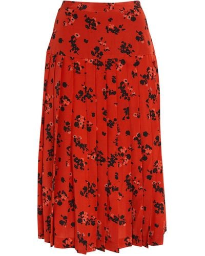Alessandra Rich Silk Rose Print Skirt - Red