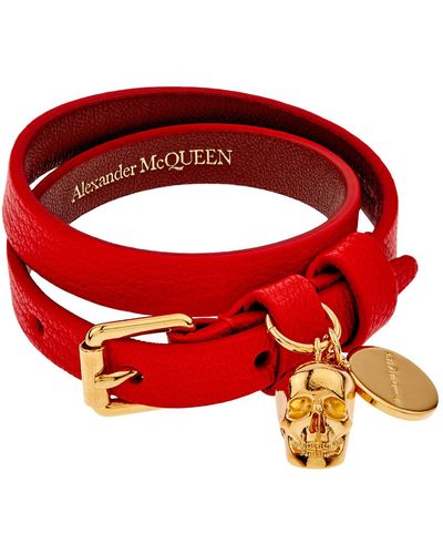 Alexander McQueen Double Wrap Skull Bracelet - Red