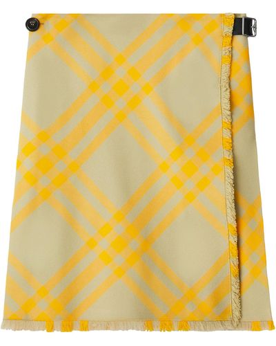 Burberry Wool-blend Check Mini Skirt - Yellow