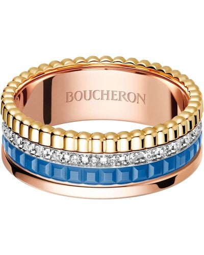 Boucheron Small Mixed Gold And Diamond Quatre Blue Ring