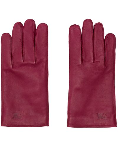 Burberry Leather Ekd Gloves - Red