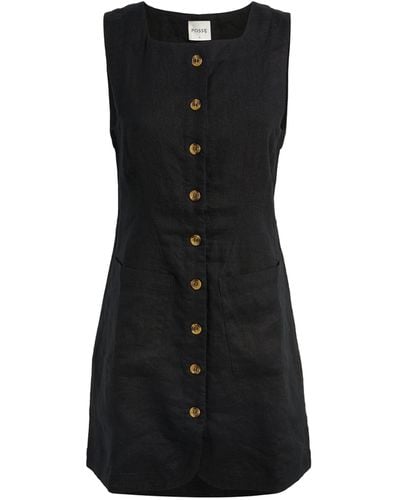 Posse Linen Emma Mini Dress - Black