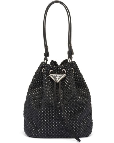 Prada Mini Satin Crystal-embellished Pouch Bag - Black