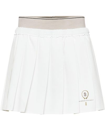 Brunello Cucinelli Poplin Pleated Tennis Skirt - White