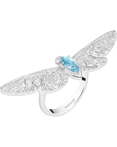 Boucheron White Gold, Diamond And Aquamarine Animaux De Collection Cicada Ring