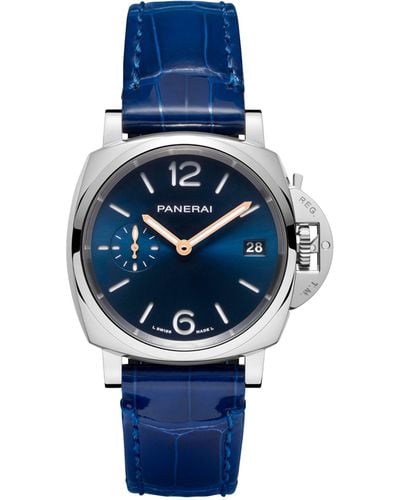 Panerai Stainless Steel And Alligator Leather Luminor Due Watch 38mm - Blue
