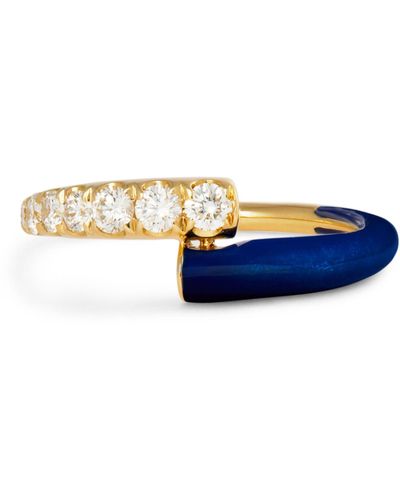 Melissa Kaye Yellow Gold, Diamond And Enamel Lola Ring - Blue