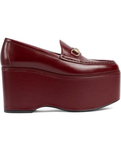 Gucci Leather Horsebit Platform Loafers - Red