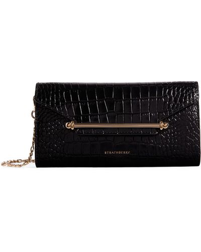 Strathberry Leather Multrees Croc-effect Chain Wallet - Black