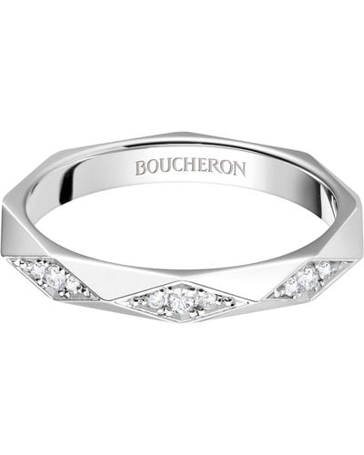 Boucheron Platinum And Diamond Facette Wedding Band - Metallic