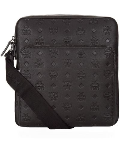 MCM Embossed Leather Small Messenger Bag - Black