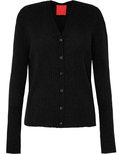 Cashmere In Love Ribbed Cropped Inez Cardigan - Black