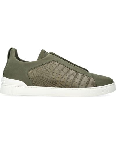 Zegna Crocodile Leather Triple Stitch Sneakers - Green