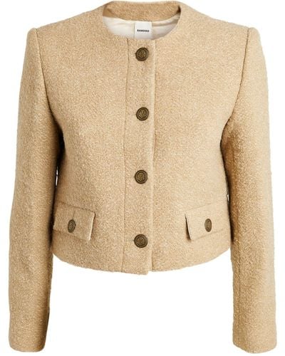 Sandro Tweed Cropped Jacket - Natural