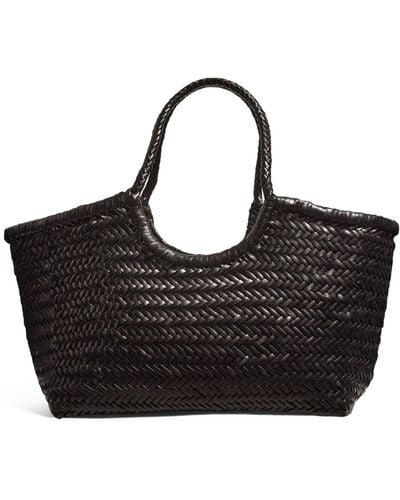 Dragon Diffusion Large Leather Woven Nantucket Tote Bag - Black