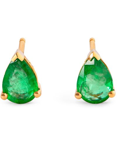SHAY Yellow Gold And Emerald Teardrop Halo Stud Earrings - Green