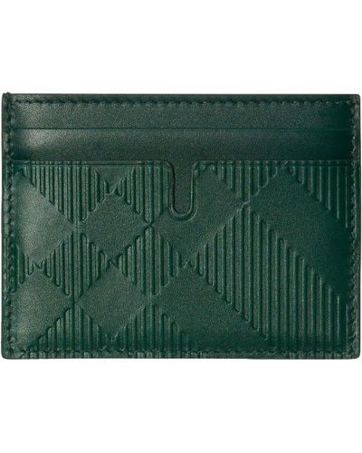 Burberry Leather Check Card Holder - Green