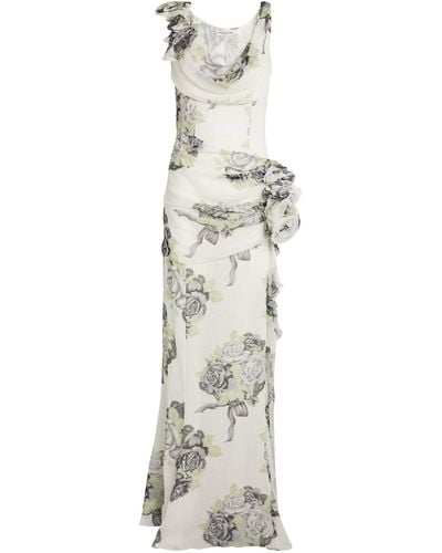 Alessandra Rich Silk Floral Maxi Dress - Metallic
