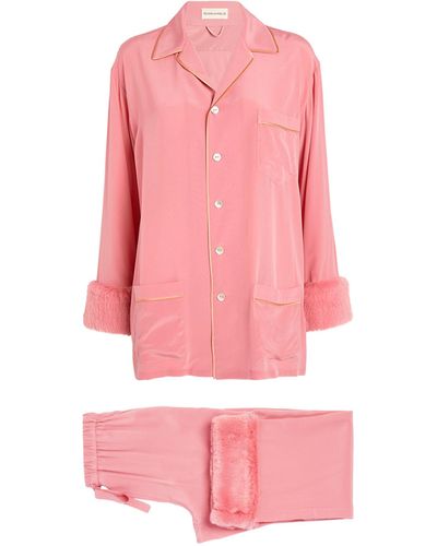 Olivia Von Halle Silk-faux Fur Fifi Pajama Set - Pink