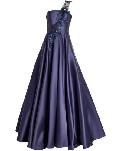 Jovani One-shoulder Lace-detail Gown - Blue