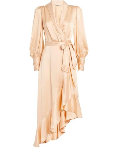Zimmermann Silk Wrap Midi Dress - Natural