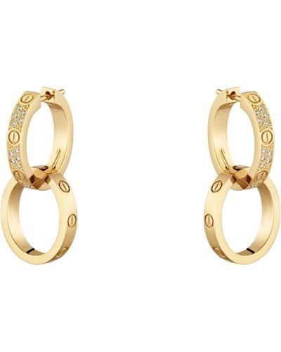 Cartier Yellow Gold And Diamond Love Double Hoop Earrings - Metallic