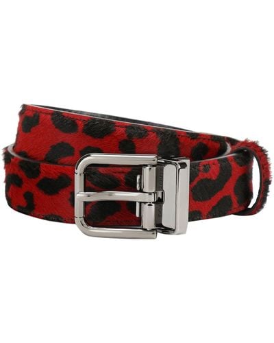 Dolce & Gabbana Leather Leopard Print Belt - Red