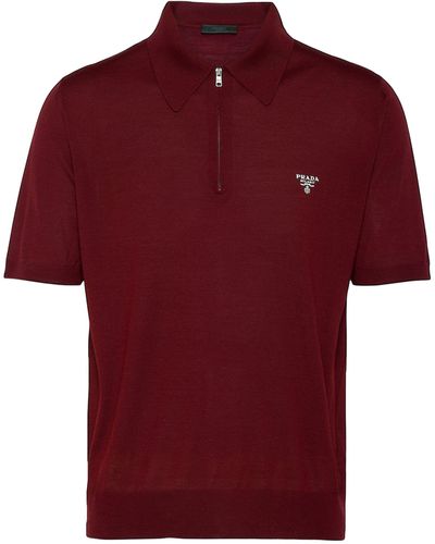 Prada Wool Logo Polo Shirt - Red
