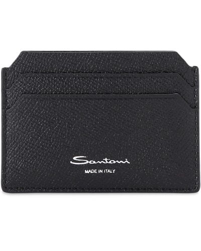 Santoni Textured Leather Card Holder - Black
