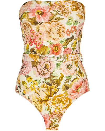 Zimmermann Belted Floral Swimsuit - Yellow