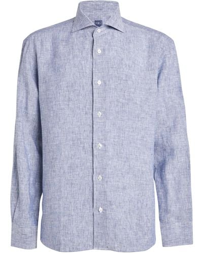 Fedeli Linen Striped Shirt - Blue