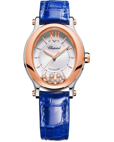 Chopard Rose Gold, Stainless Steel And Diamond Happy Sport Oval Watch 29mm - Blue