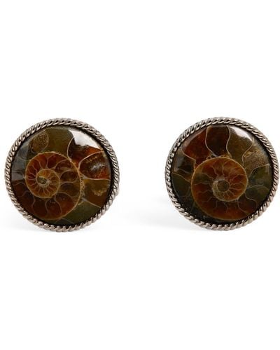 Tateossian Sterling Silver And Fossilised Ammonite Cufflinks - Brown